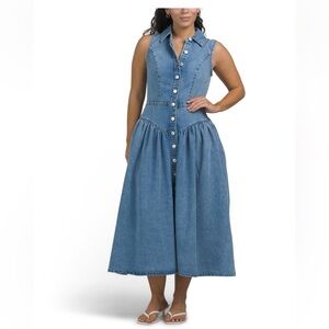 NWT 🦋 7 FOR ALL MANKIND sleeveless button up collared Denim Midi Dress